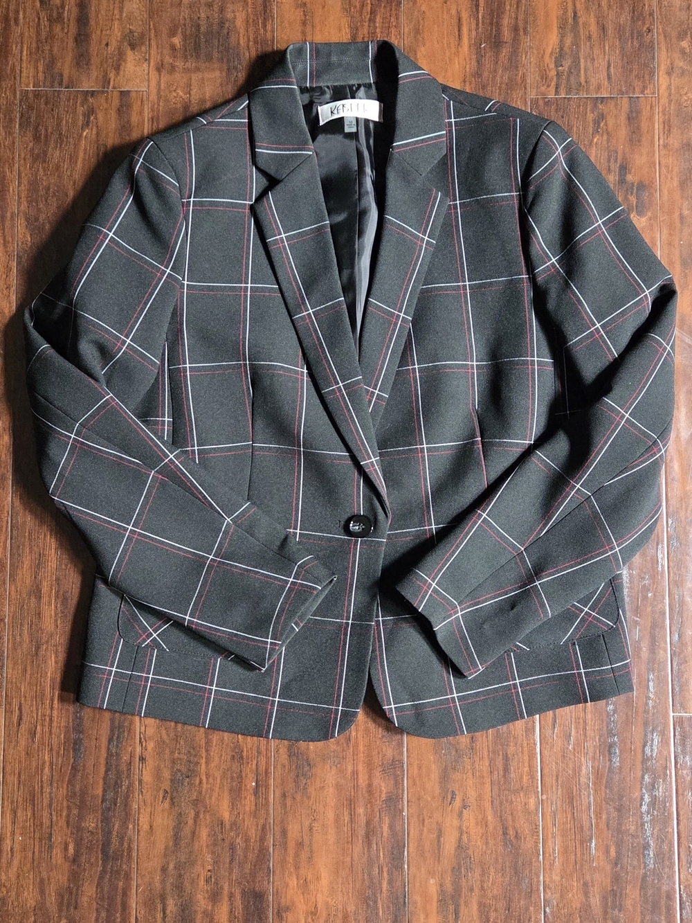 Kasper Women's Black Plaid Single-Button Blazer with Red and White Windowpane